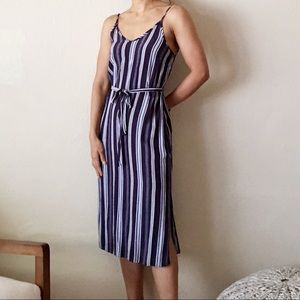 New look navy slits striped midi summer dress.